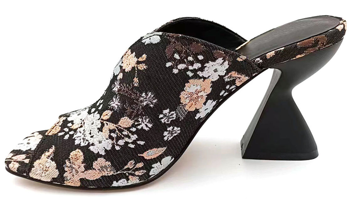 Brocade Jacquard Flower High Vamp Peep Toe Mule Met Sculpture Cake Stand Heel